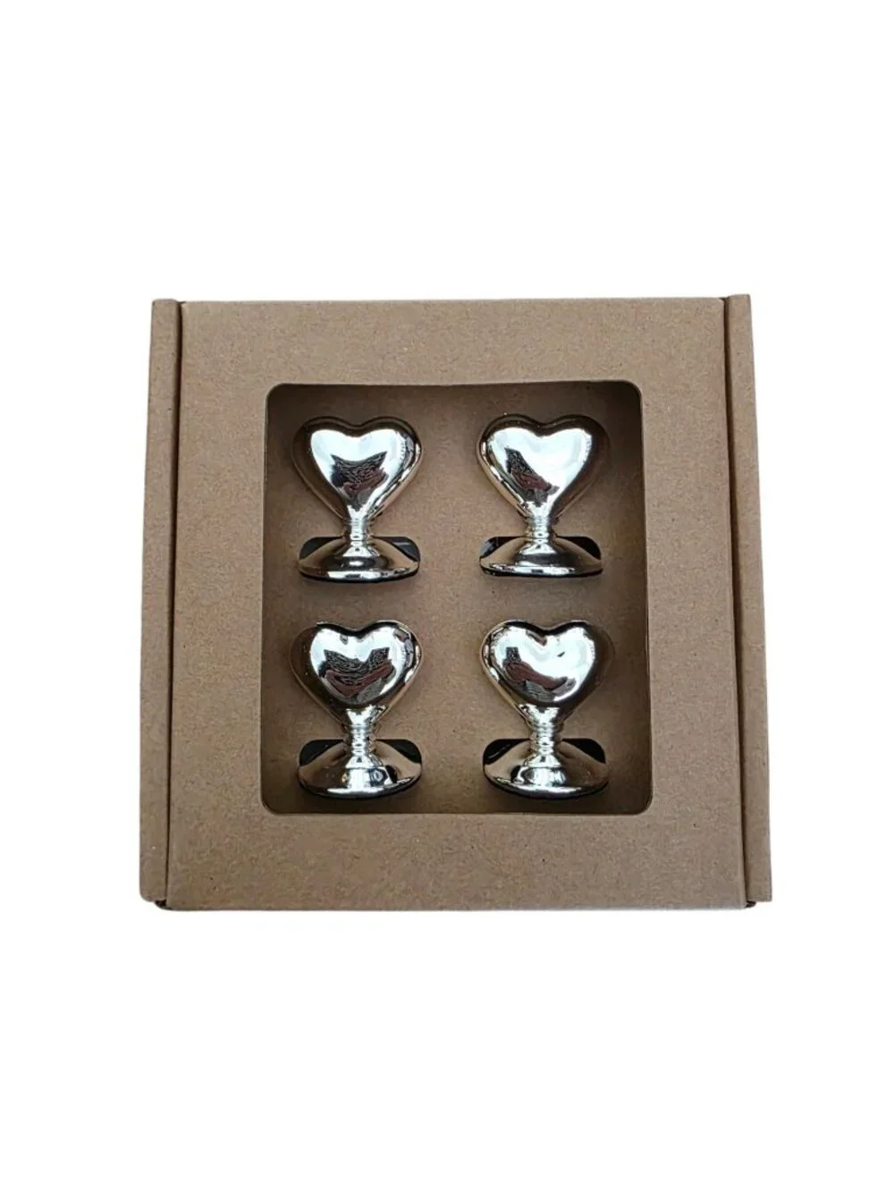 Pottery Barn Silver Metal Heart Place Card Holders Set of 4 Dinner Table Decor